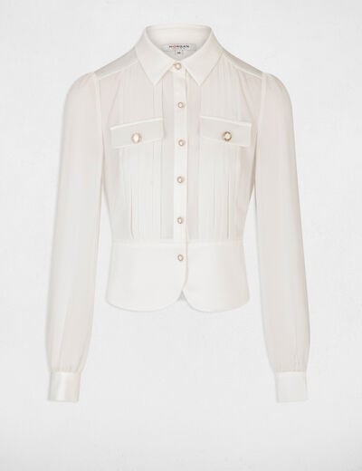 Chemise manches longues avec plis ivoire femme