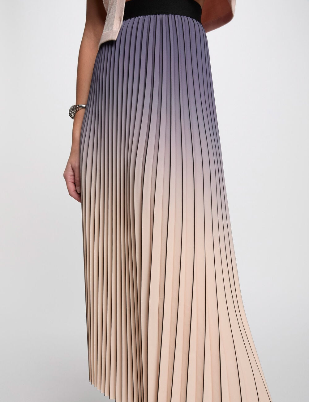 Jupe longue pliss&eacute;e rose clair femme