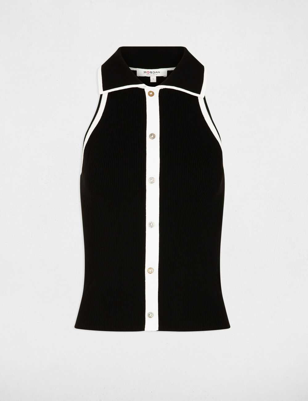 Pull ajust&eacute; col &agrave; revers noir femme