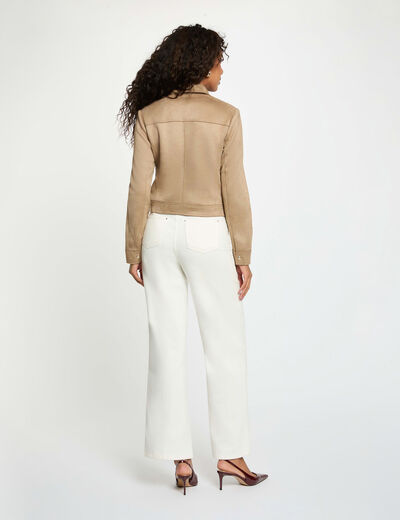 Blouson su&eacute;dine zipp&eacute; taupe femme
