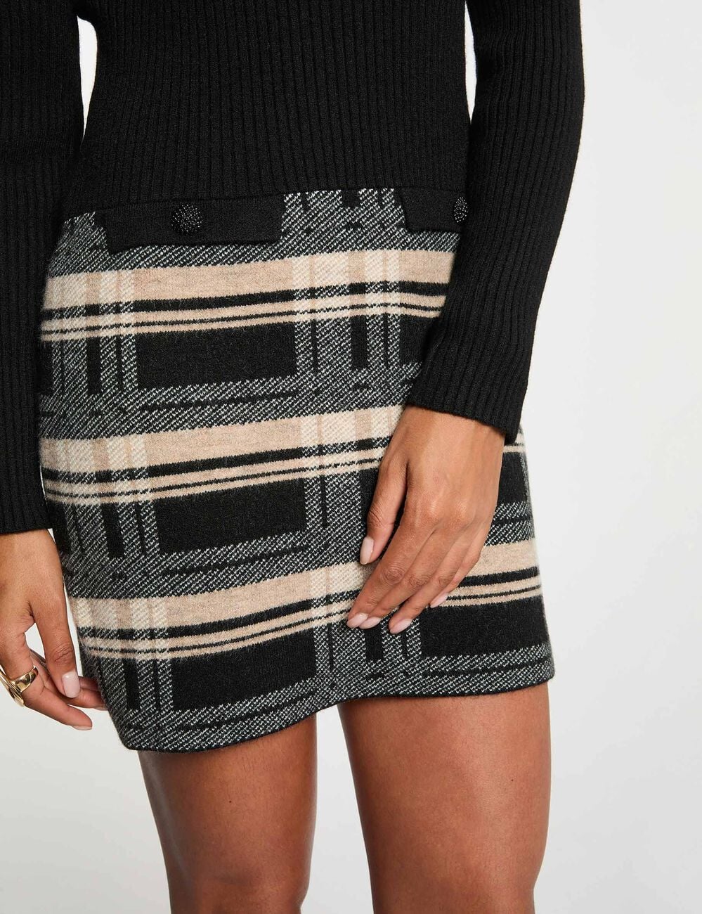 Robe tricot col rond noir femme