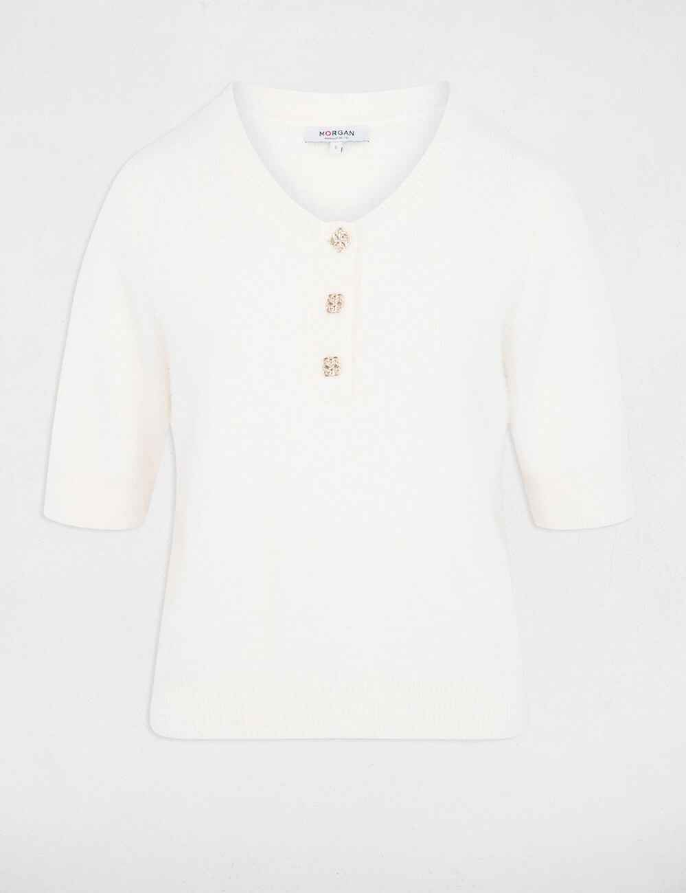Pull manches courtes ivoire femme