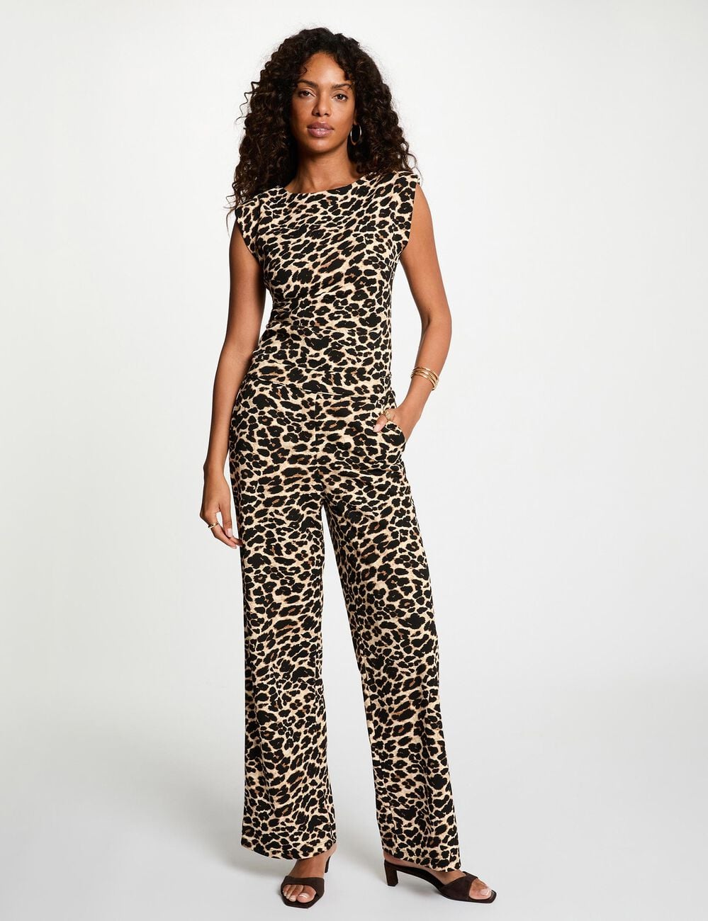 Pantalon droit imprim&eacute; multicolore femme