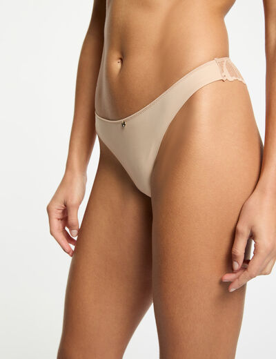 Slip dentelle taille basse beige femme