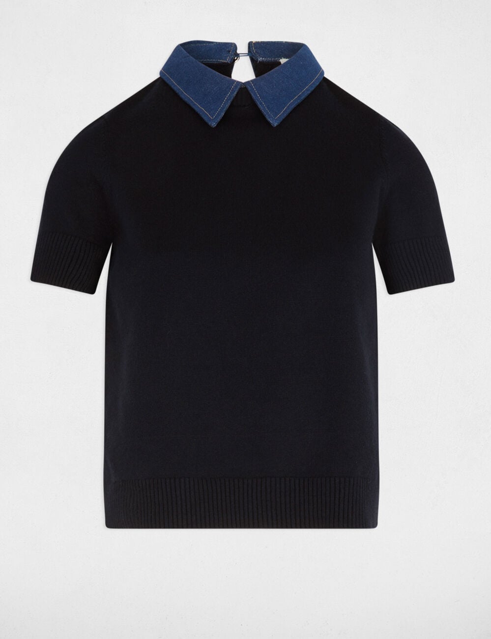 Pull col &agrave; revers bleu marine femme