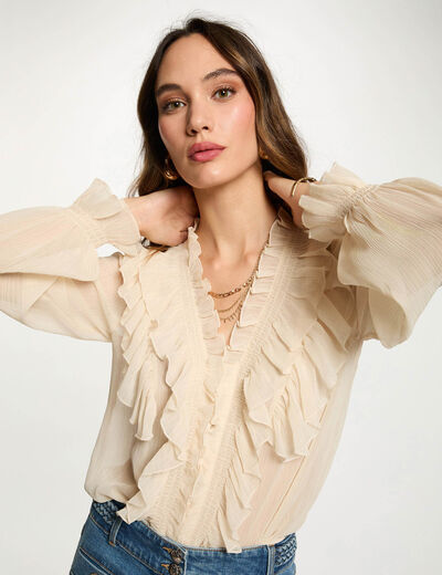 Chemise fluide col v creme femme