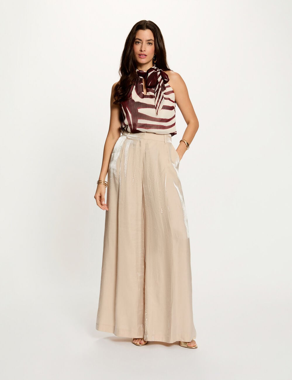 Top pliss&eacute; col lavalli&egrave;re multicolore femme