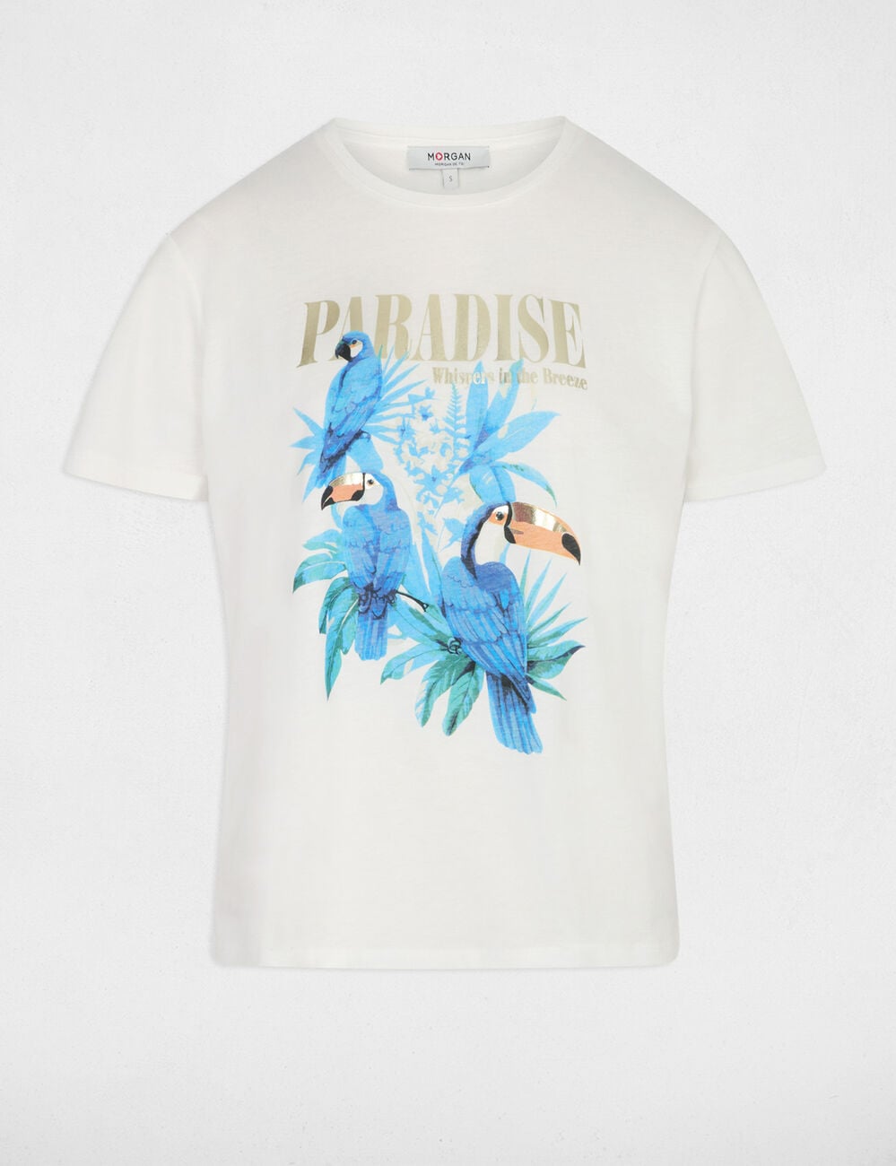T-shirt imprim&eacute; col rond blanc femme