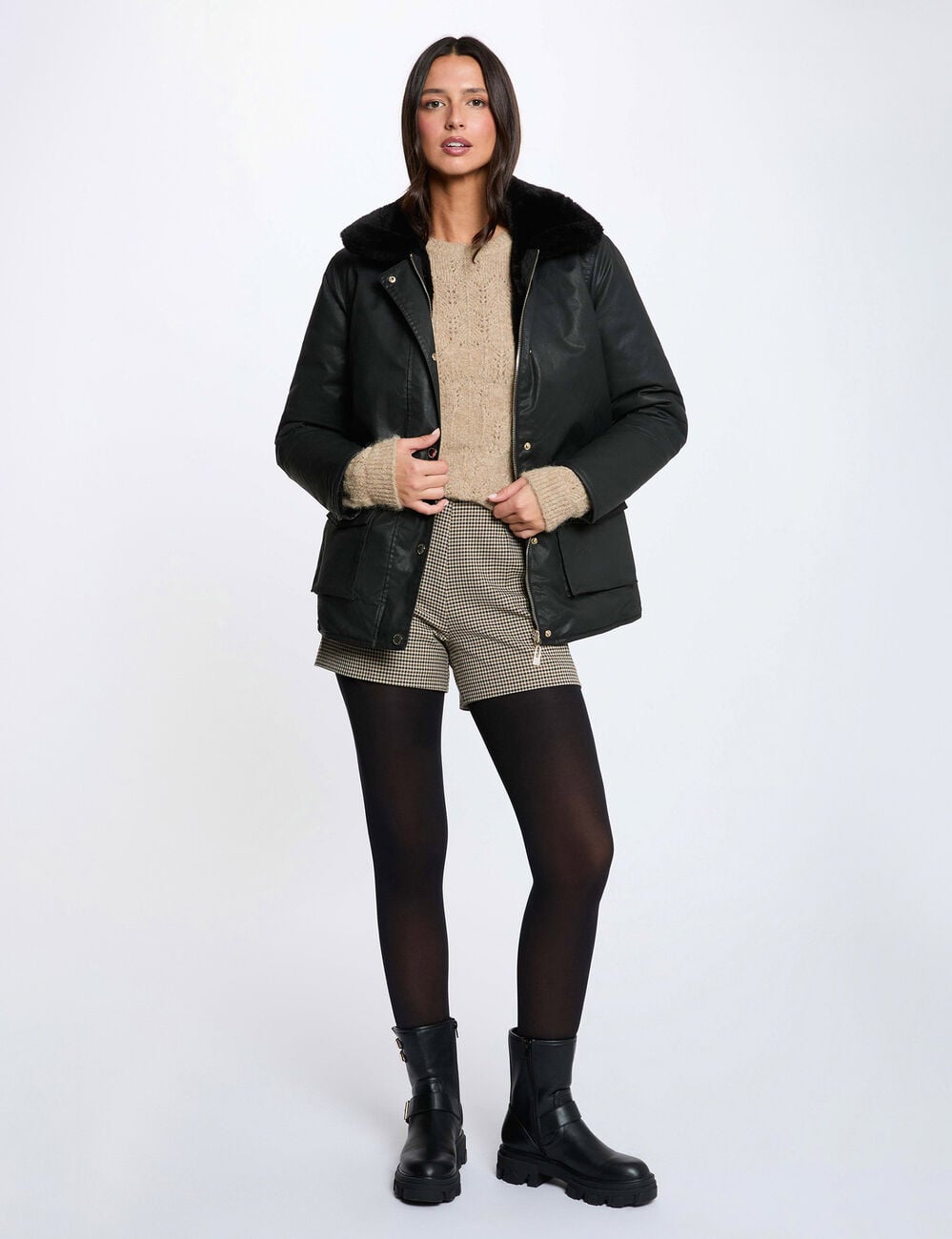 Parka enduite reversible noir femme