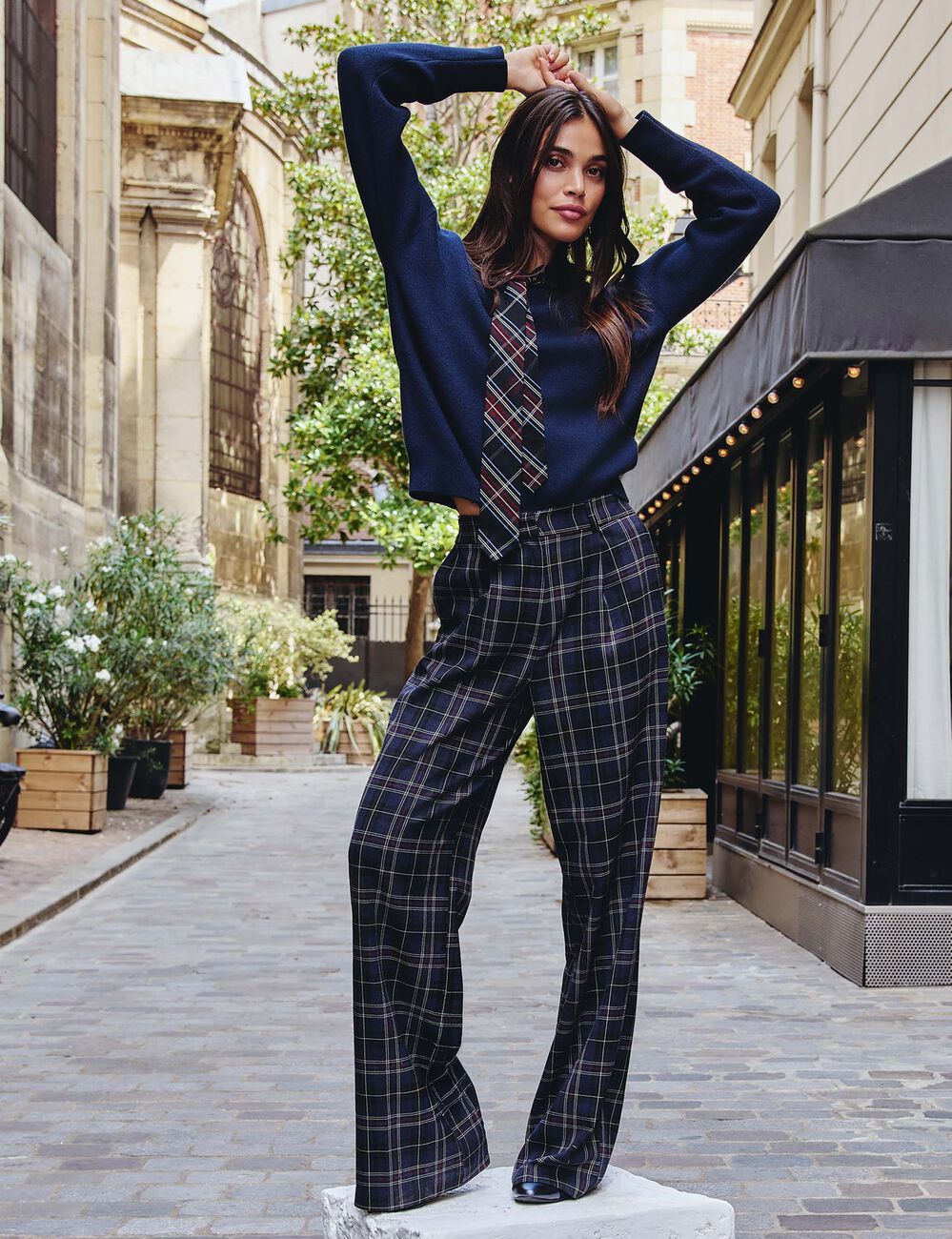 Pantalon large taille haute multicolore femme