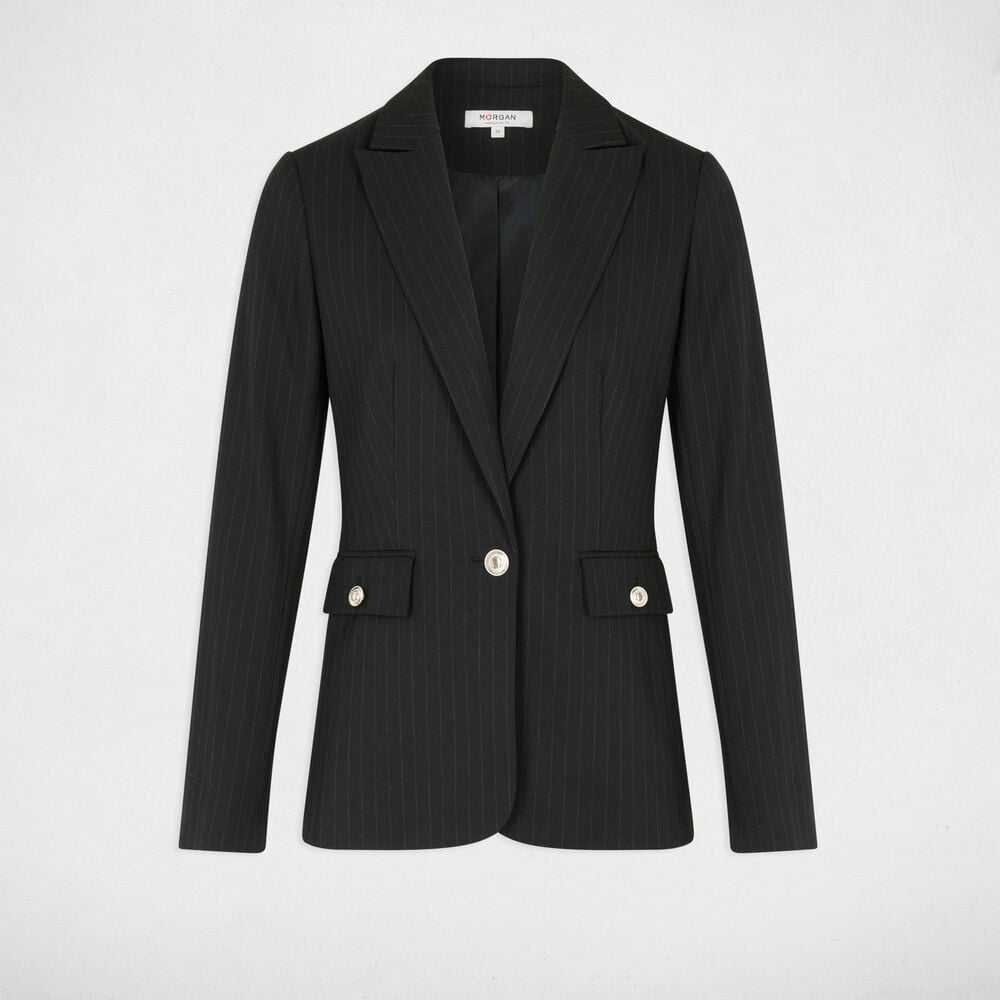 Blazer ray&eacute; col tailleur noir femme