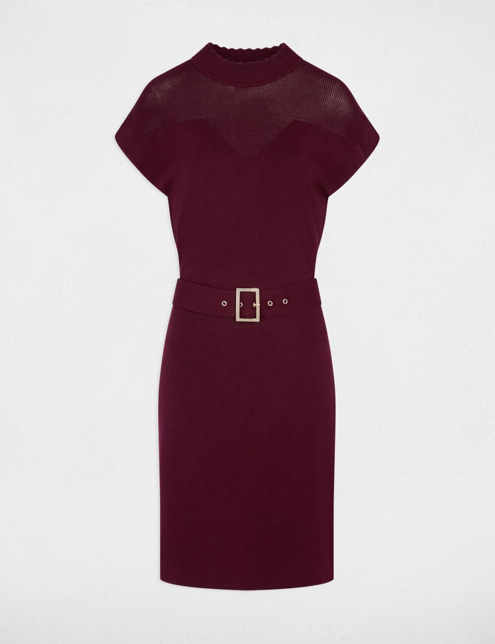Robe tricot manches courtes prune femme