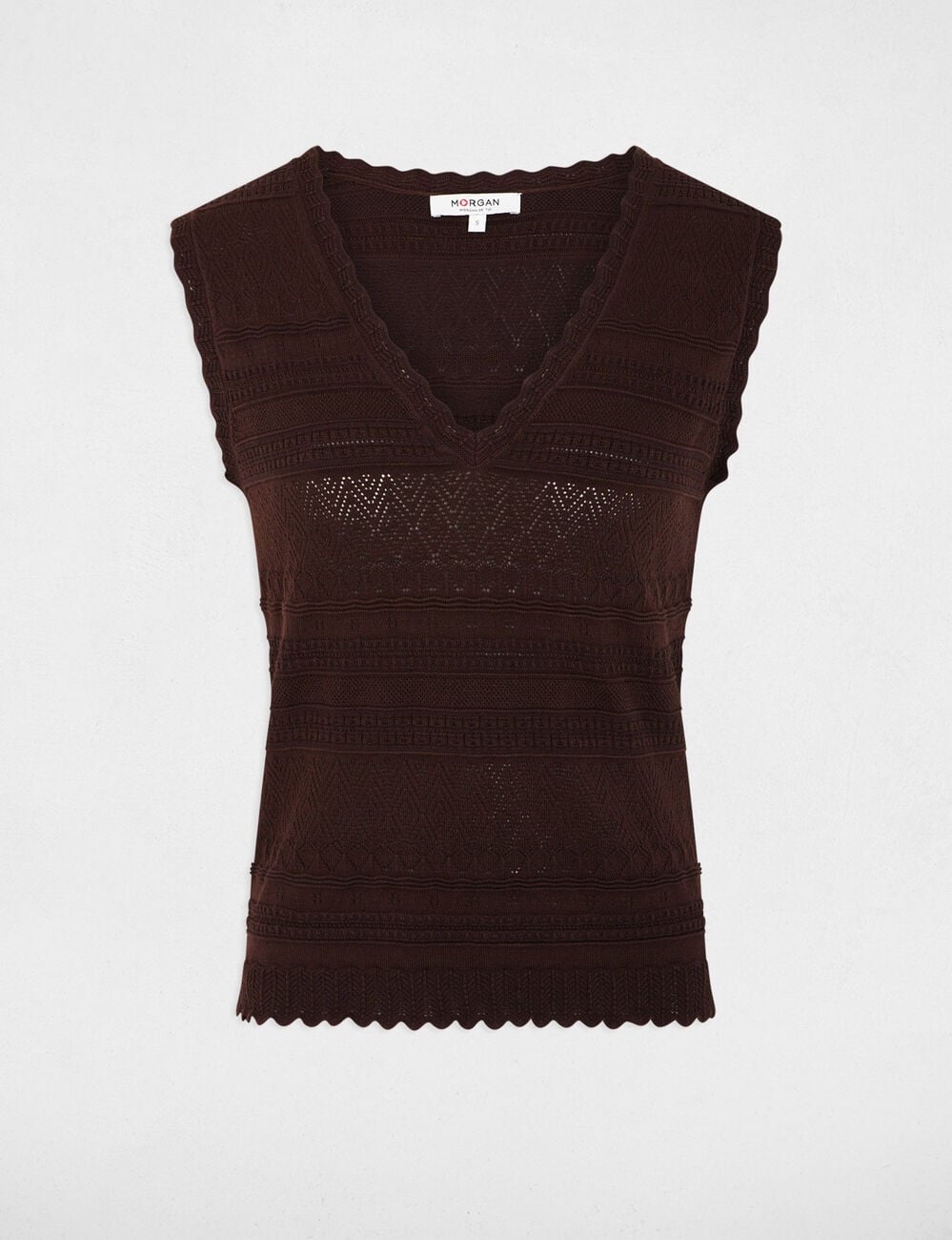 Pull ajust&eacute; col v marron fonc&eacute; femme