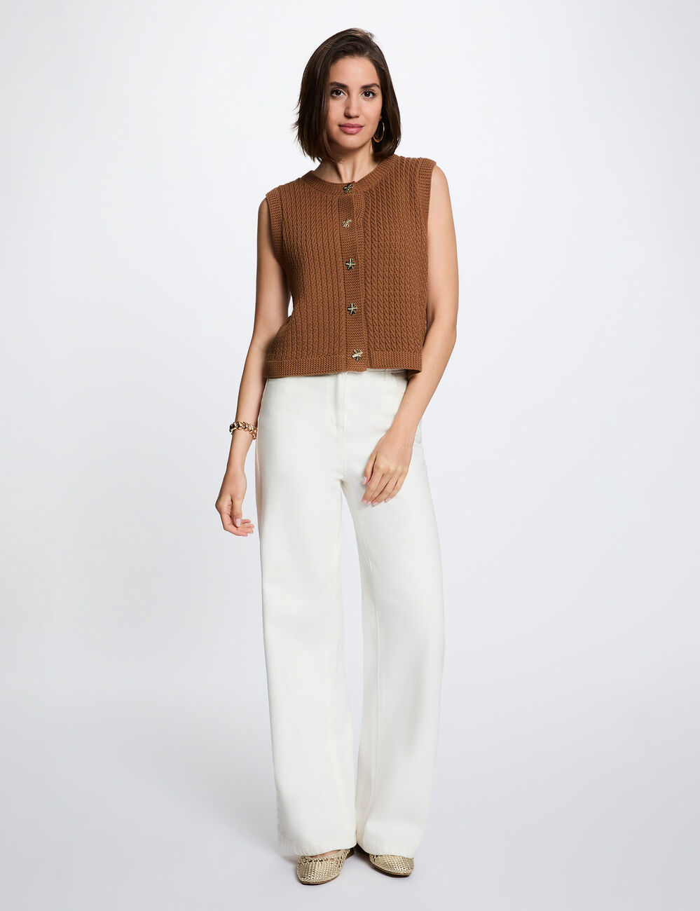 Pull sans manches camel femme