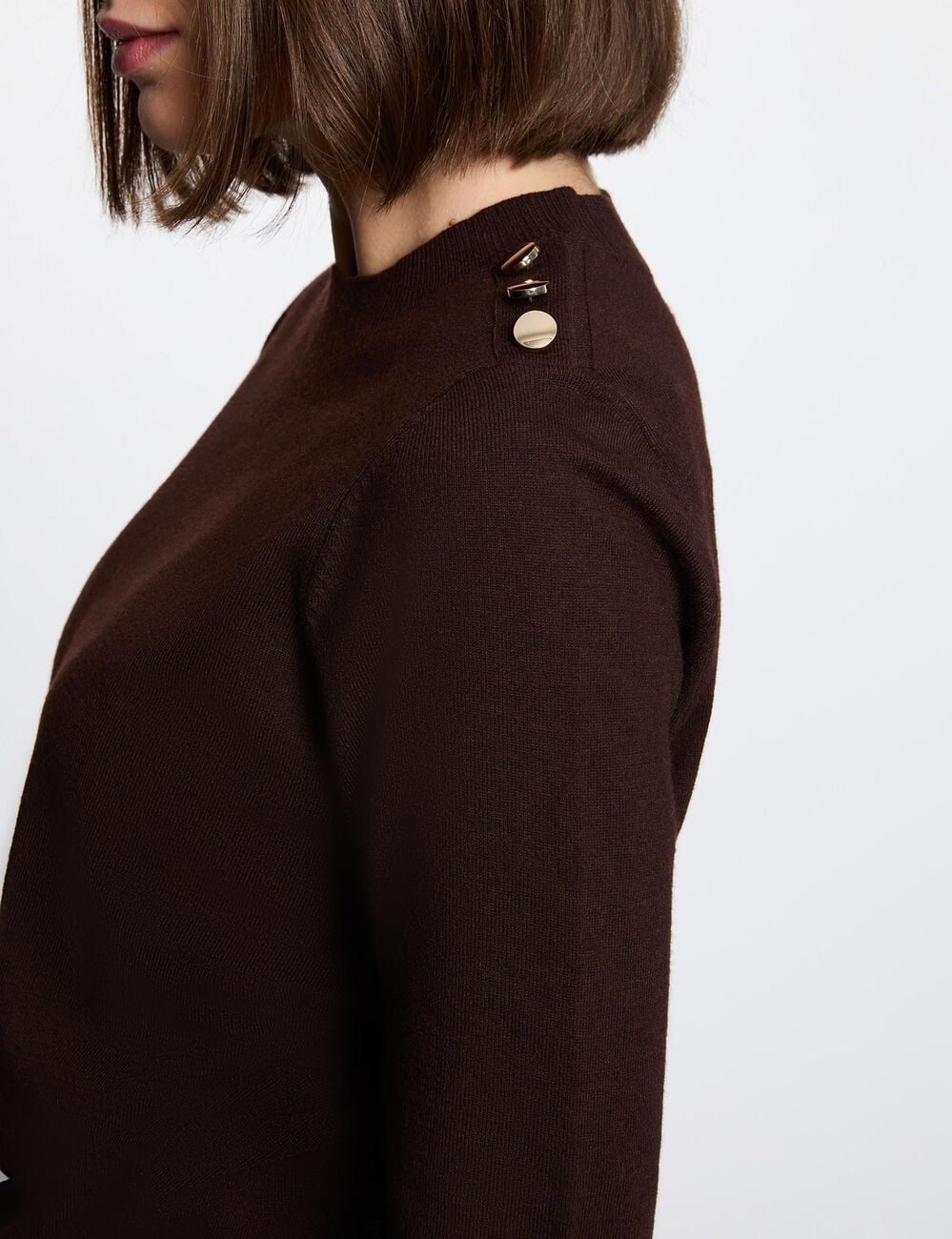 Pull col rond manches courtes marron fonc&eacute; femme