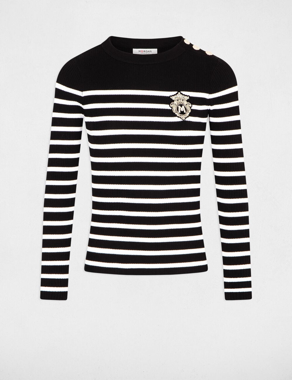 Pull manches longues &agrave; rayures noir femme