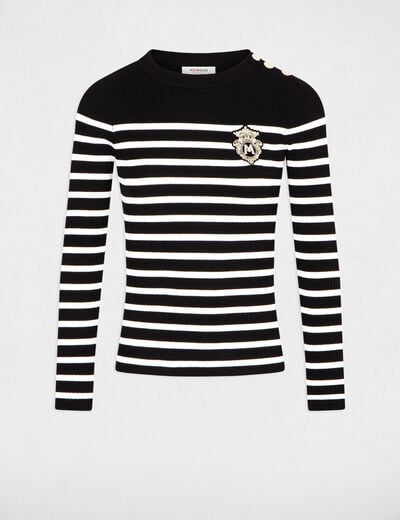 Pull manches longues &agrave; rayures noir femme