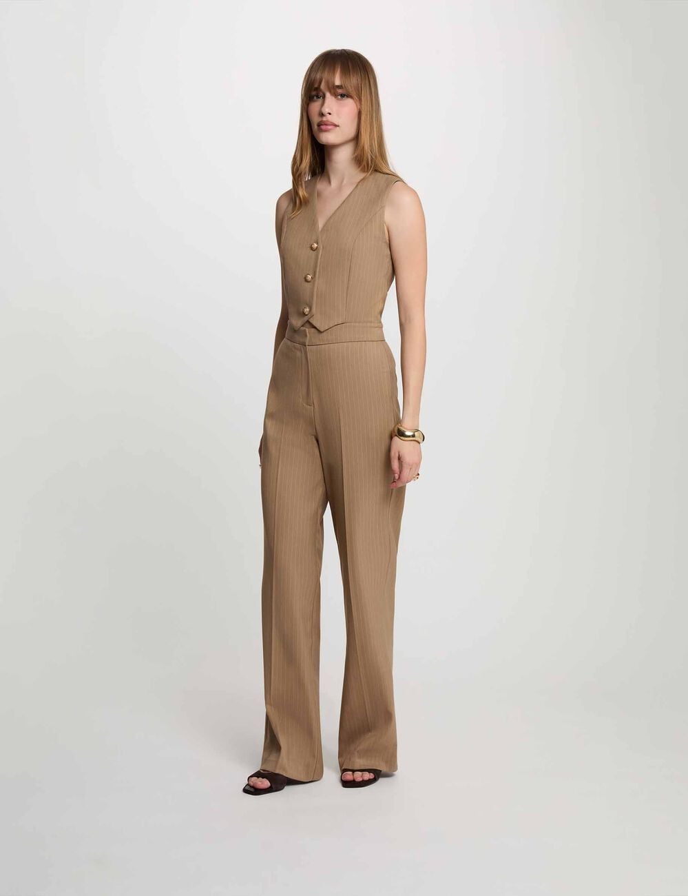 Combinaison fluide col v taupe femme
