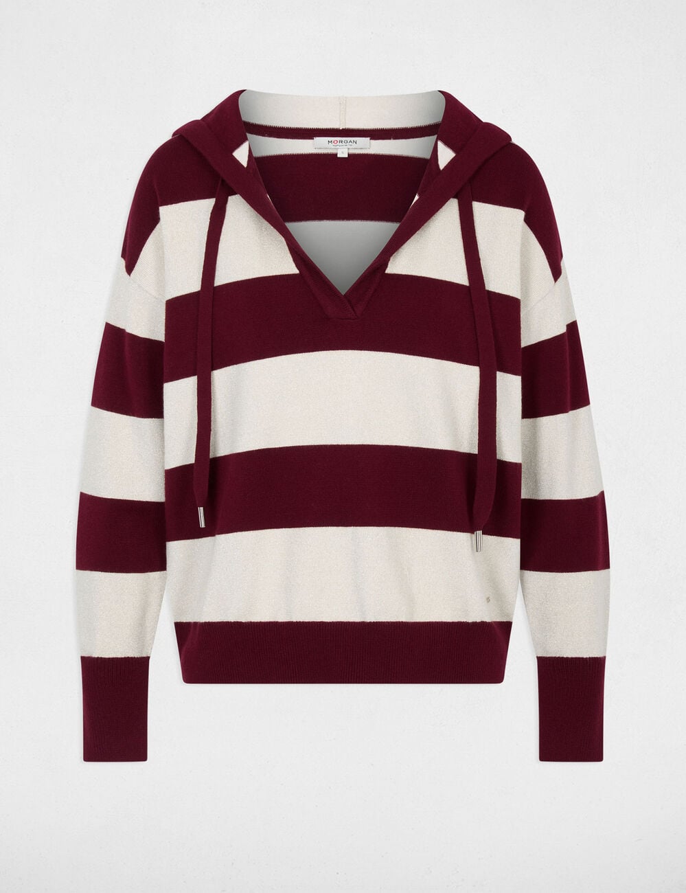 Pull ray&eacute; &agrave; capuche bordeaux femme