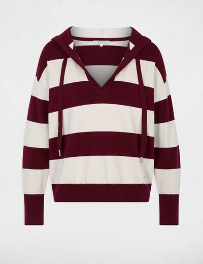 Pull ray&eacute; &agrave; capuche bordeaux femme