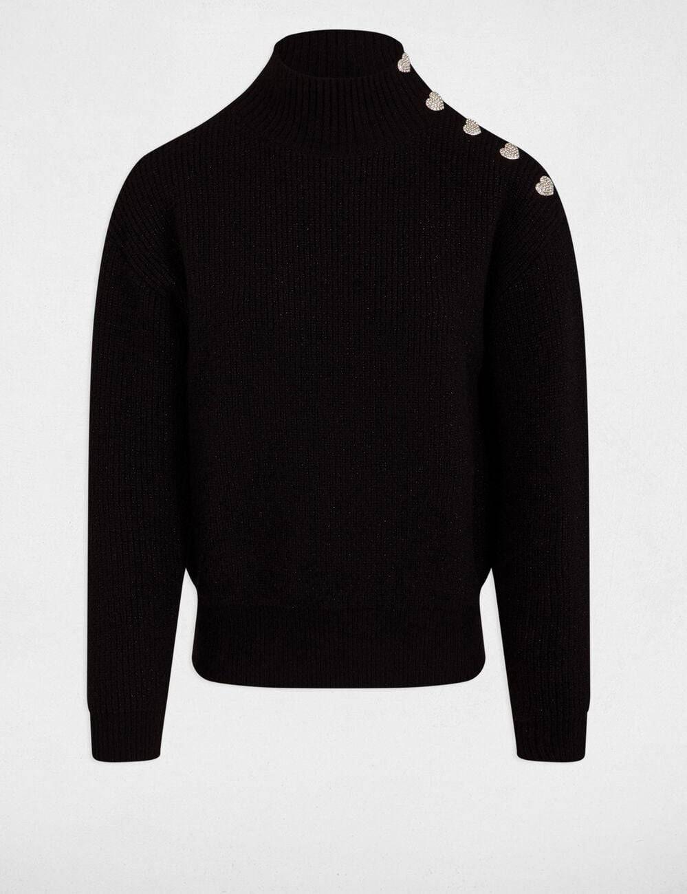 Pull manches longues avec boutons noir femme
