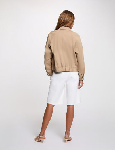 Blouson court col ouvert beige femme