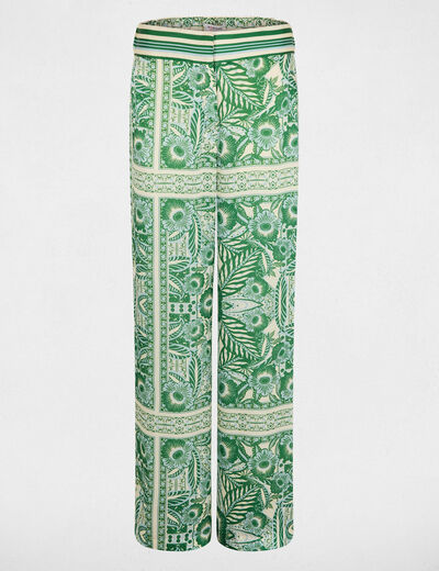 Pantalon large taille haute multicolore femme