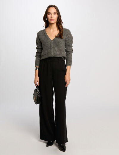 Pantalon large &agrave; fronces noir femme