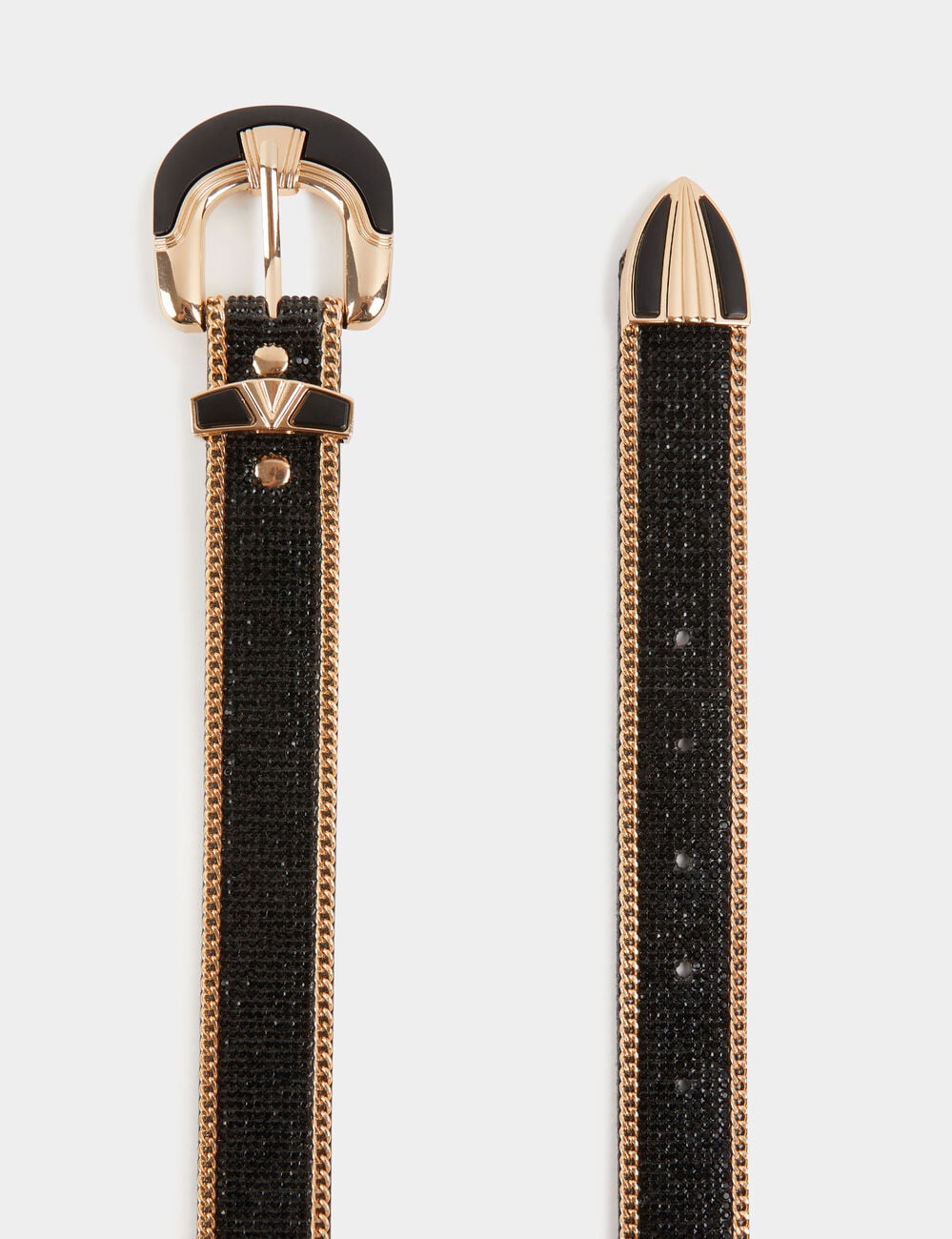 Ceinture avec strass et cha&icirc;nes noir femme