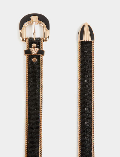 Ceinture avec strass et cha&icirc;nes noir femme
