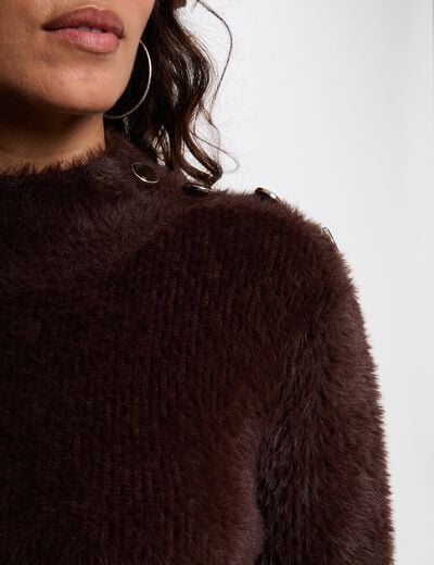 Pull court ajust&eacute; marron fonc&eacute; femme