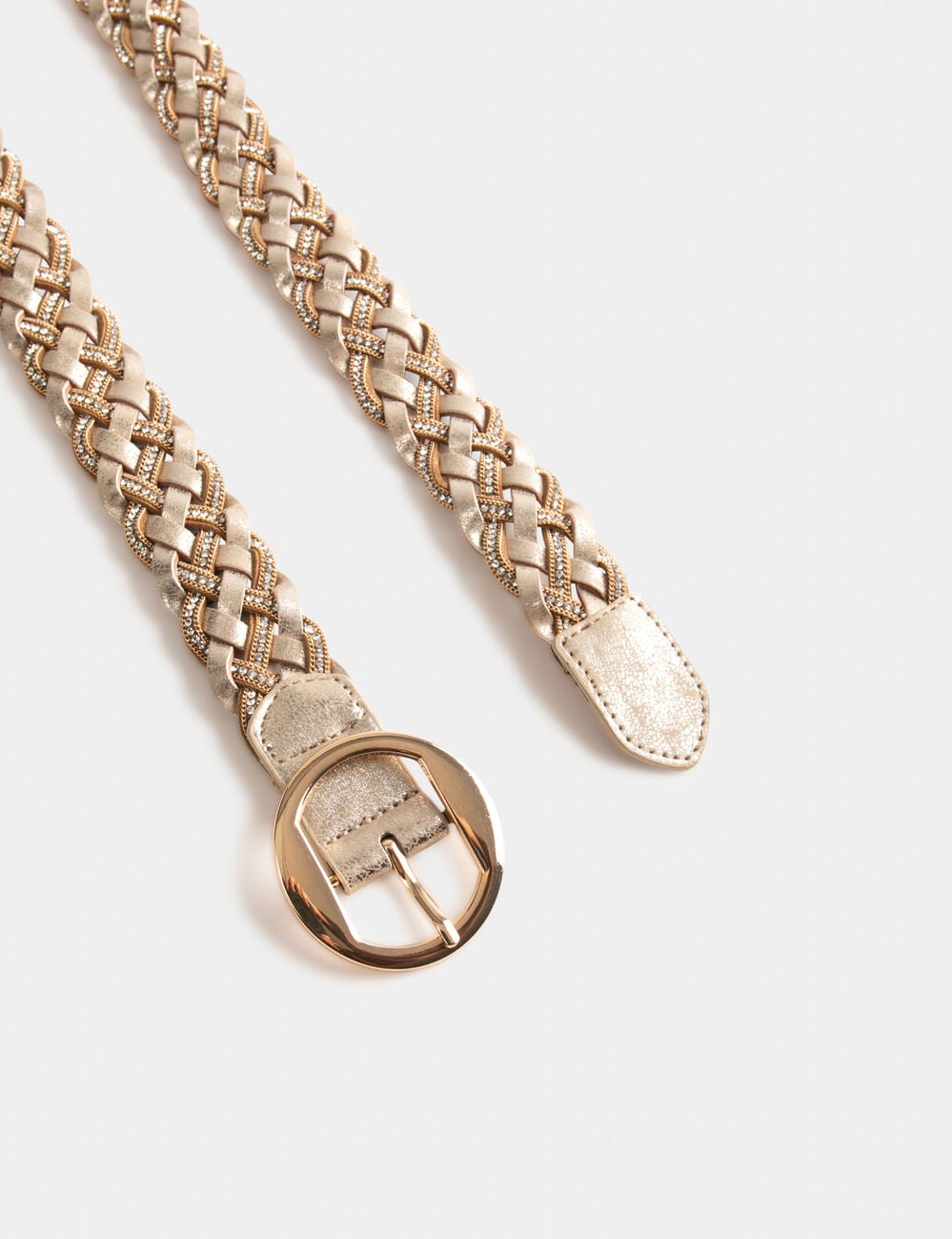 Ceinture tress&eacute;e avec strass jaune or femme