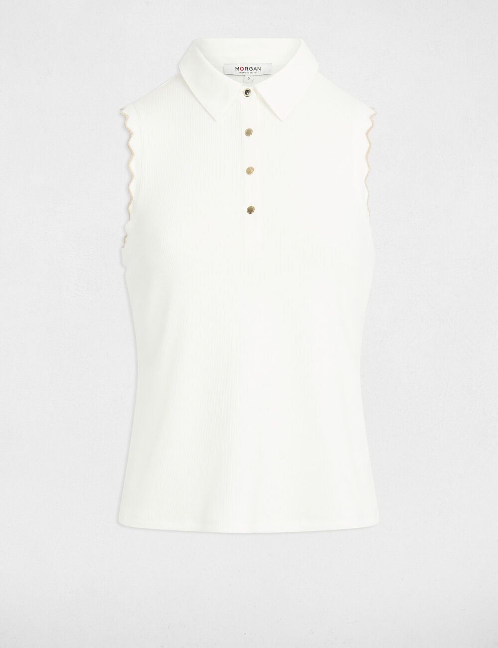 Top sans manches col revers blanc femme