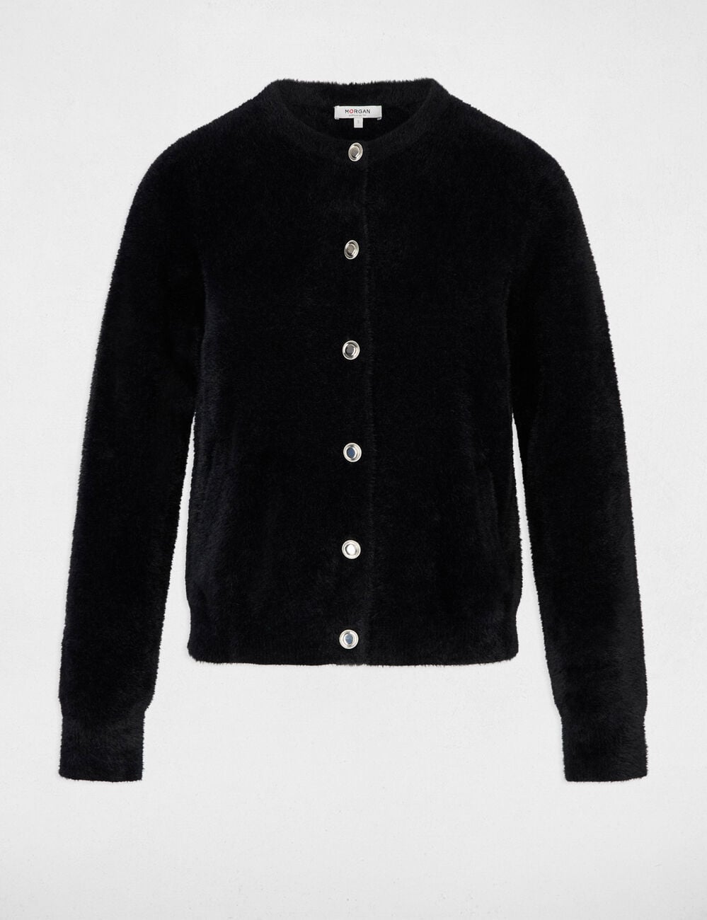 Gilet maille duveteuse noir femme