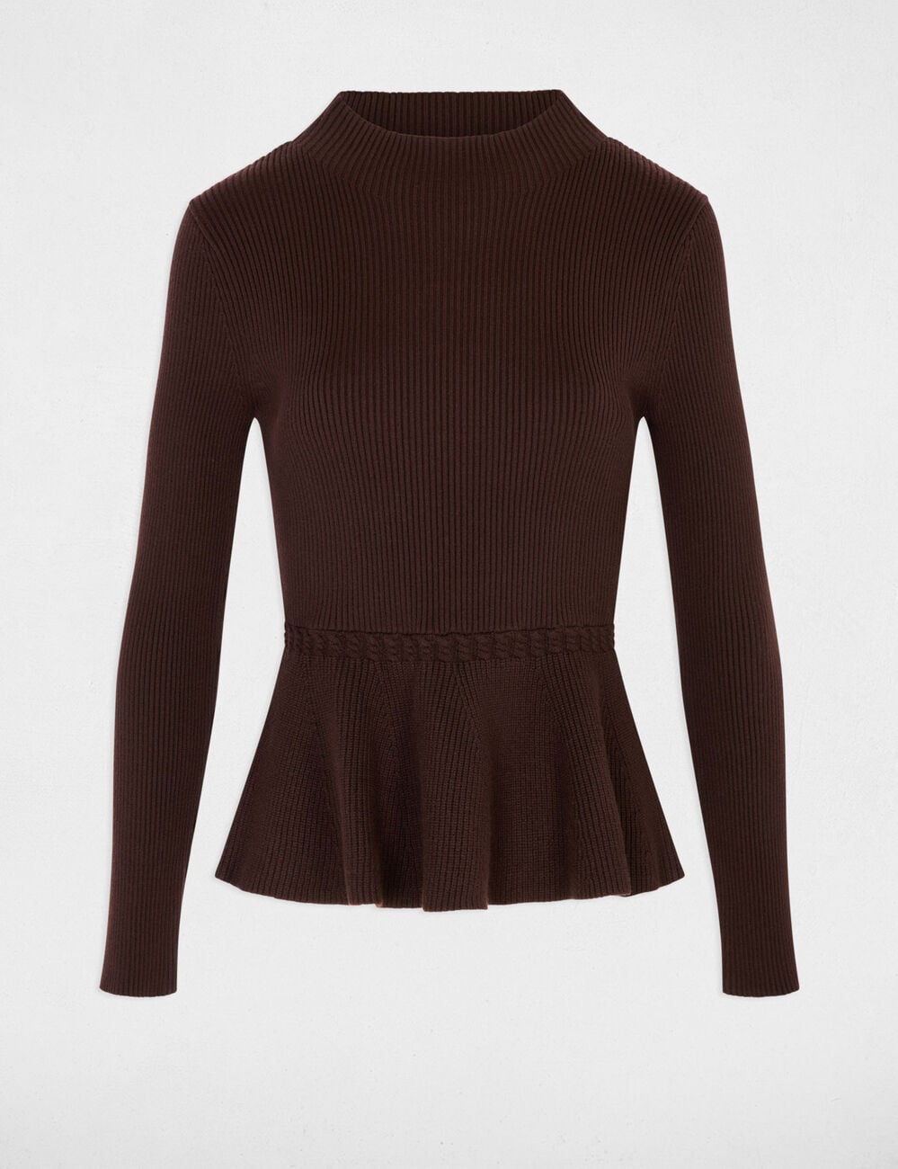 Pull col montant marron fonc&eacute; femme