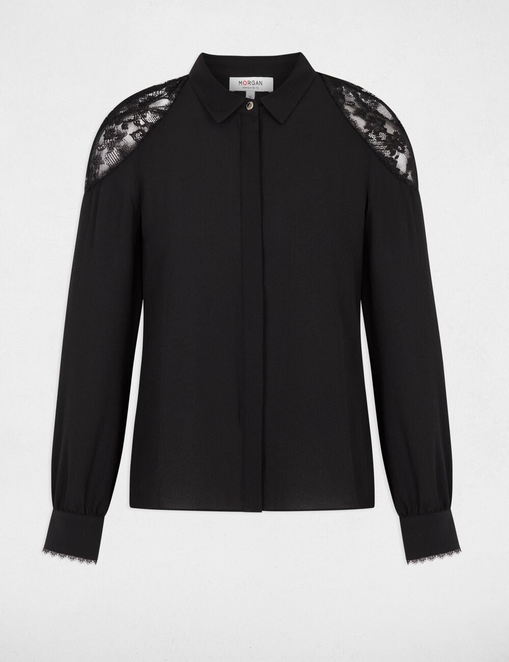 Chemise dentelle manches longues noir femme