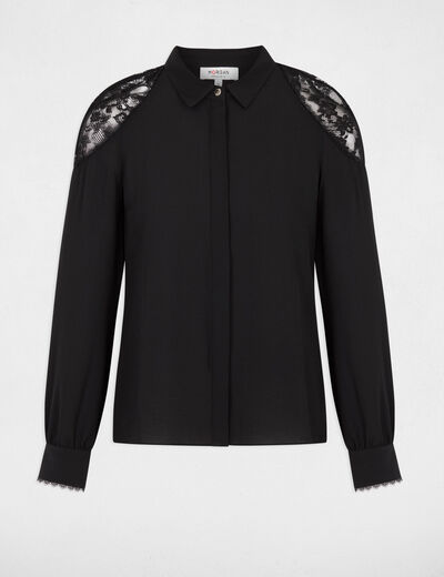 Chemise dentelle manches longues noir femme