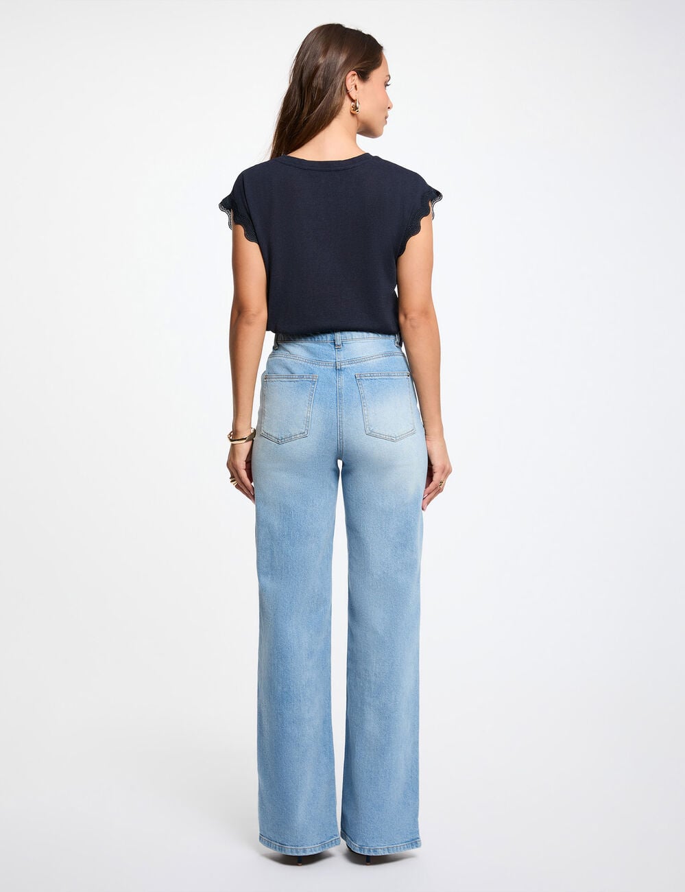 T-shirt col v manches courtes bleu marine femme