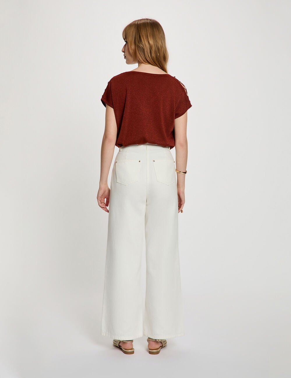 Pull oversize col v marron cognac femme
