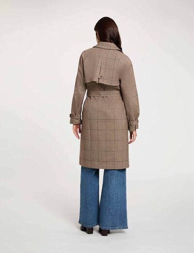 Trench long ceintur&eacute; multicolore femme