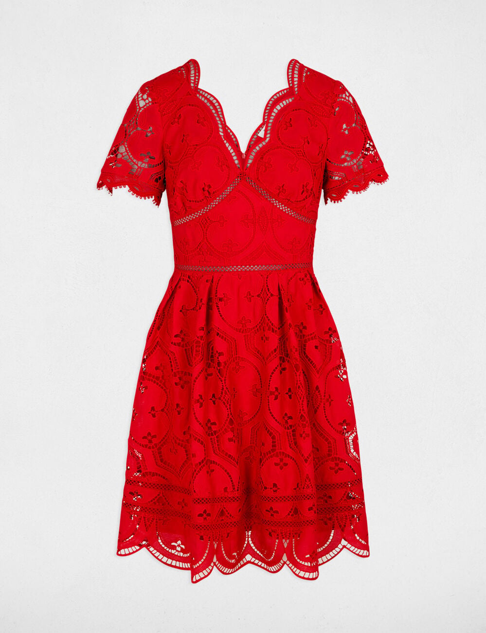 Robe courte patineuse brod&eacute;e rouge femme