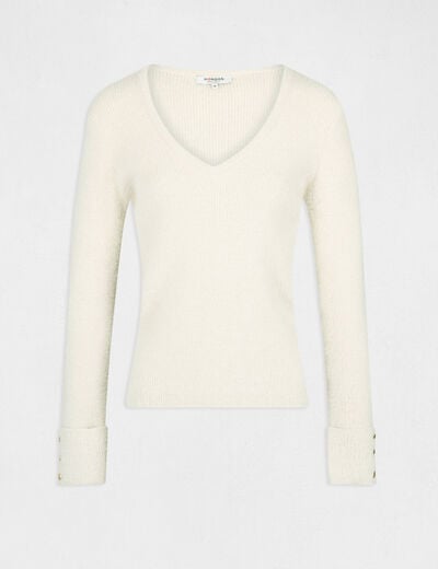 Pull manches longues avec col en V ivoire femme