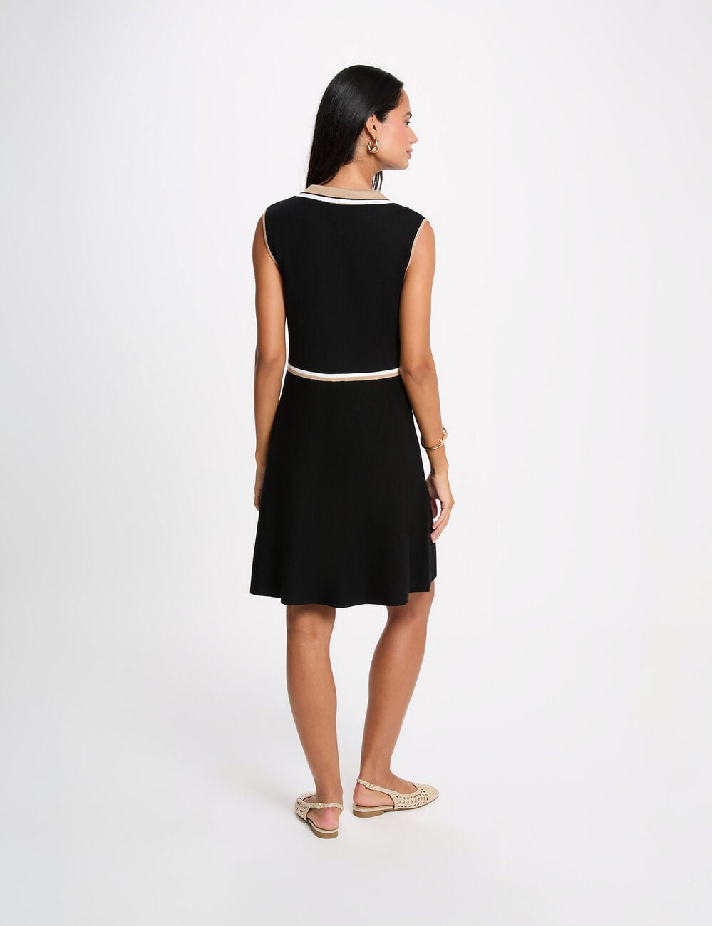 Robe tricot col &agrave; revers noir femme