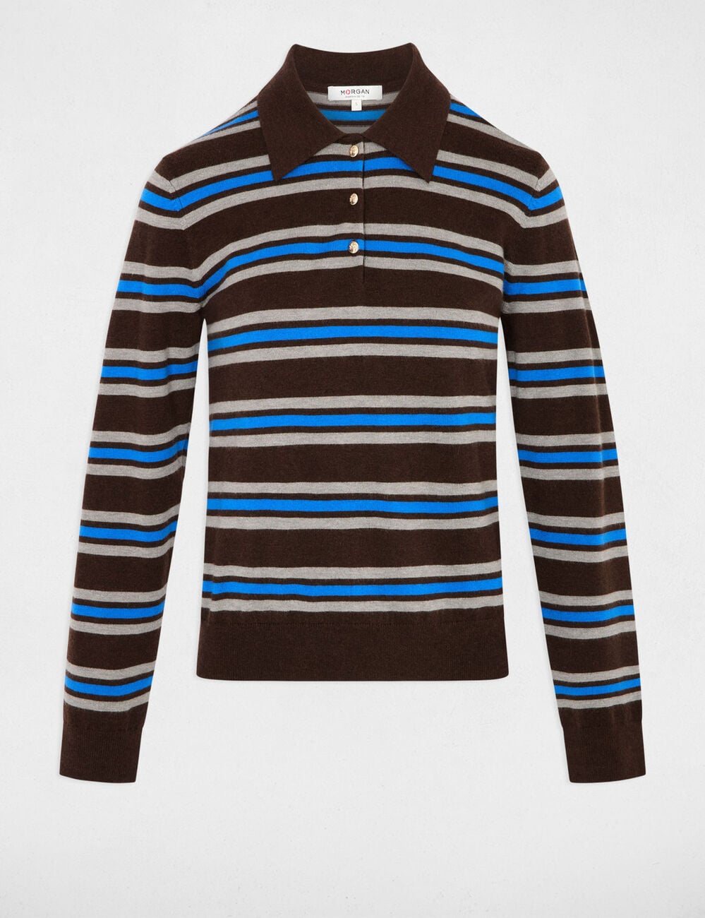 Pull col &agrave; revers marron fonc&eacute; femme