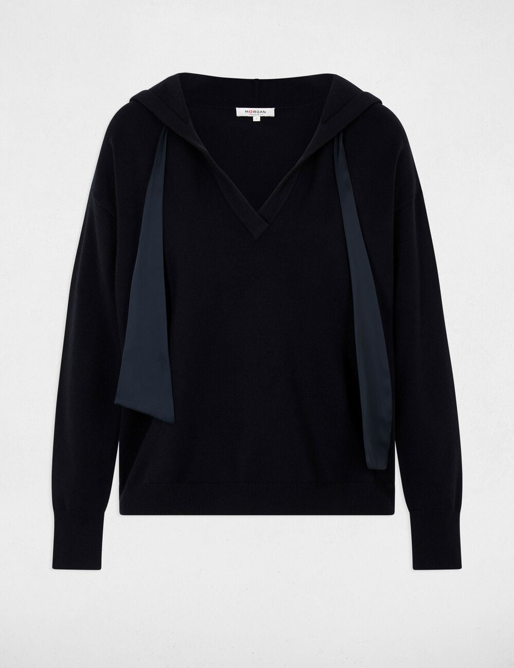 Pull &agrave; capuche bleu marine femme