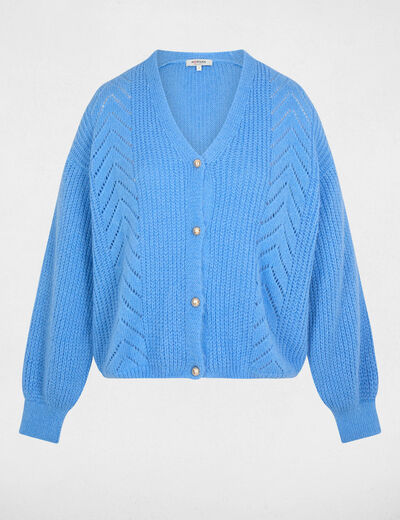 Gilet col v bleu femme