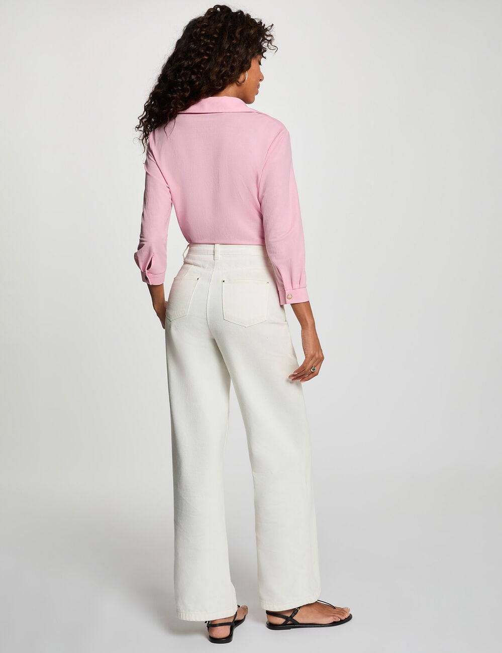 Chemise nou&eacute;e col &agrave; revers rose pastel femme
