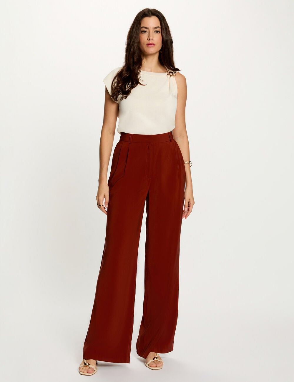Top asym&eacute;trique sans manches ivoire femme