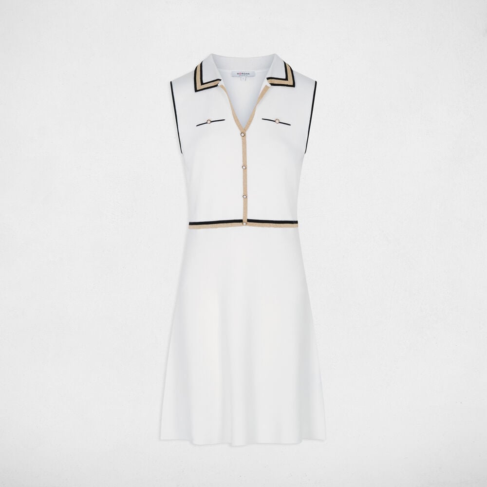 Robe tricot col &agrave; revers blanc femme