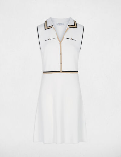 Robe tricot col &agrave; revers blanc femme